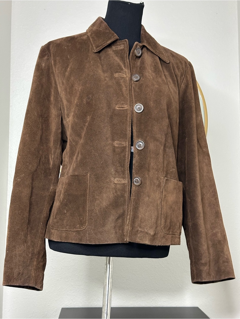 Women's Brown Suede Button Jacket